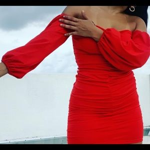 Lady in red dress bodycon